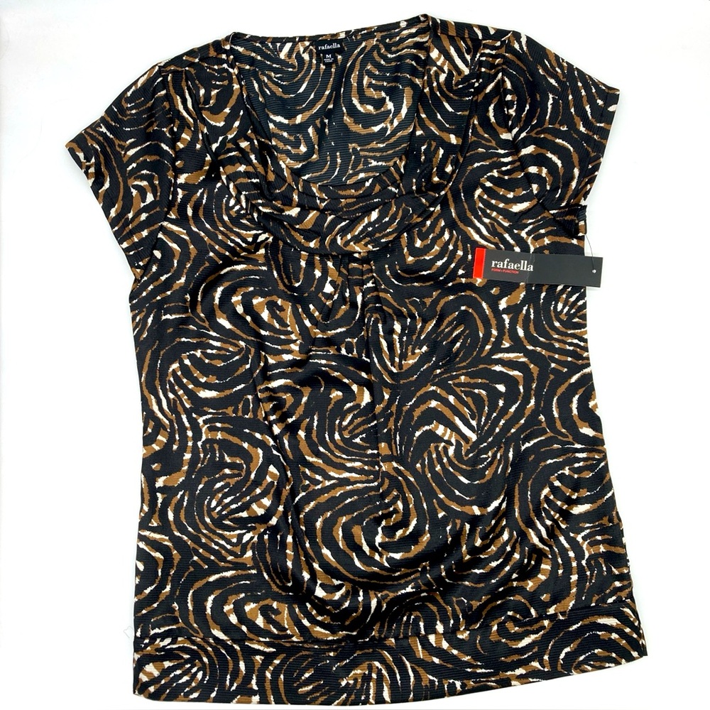 NWT Rafaela Short Sleeve Brown Patterned Blouse, Medium